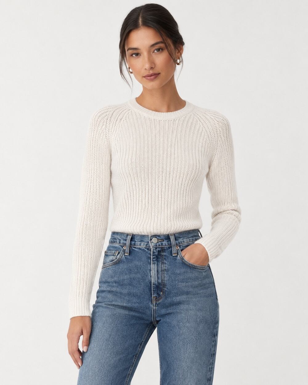 White + Warren Cashmere & Silk Open Knit Luxe Crewneck, in Ivory, Med